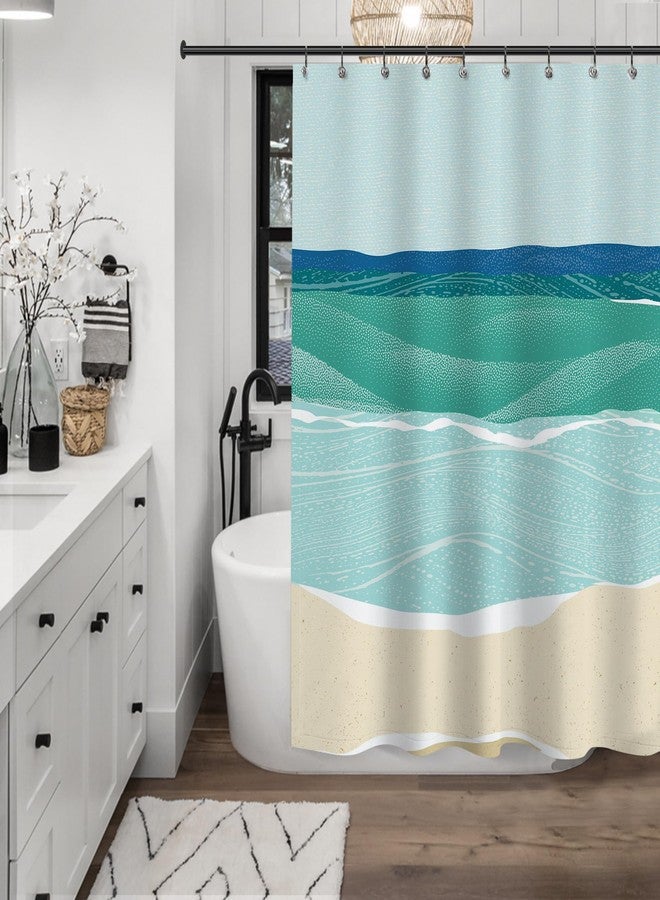 Sunlit Abstract Beach Shower Curtain, Blue Seashore Ocean Shower Curtains for Modern Bathroom Decor, Coastal Sea Waves Bathroom Curtains, 72x72 - Image 2