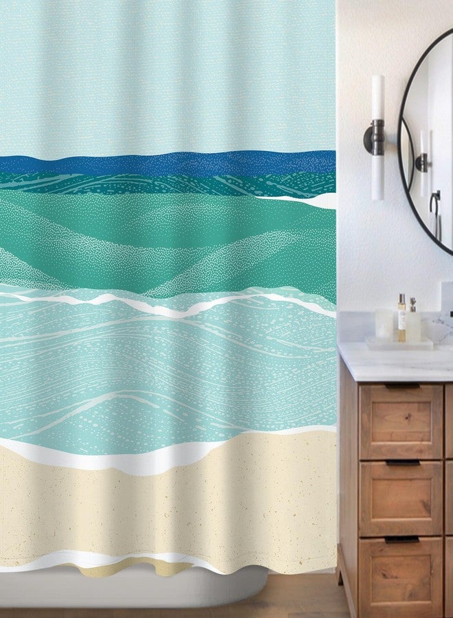 Sunlit Abstract Beach Shower Curtain, Blue Seashore Ocean Shower Curtains for Modern Bathroom Decor, Coastal Sea Waves Bathroom Curtains, 72x72 - Image 3