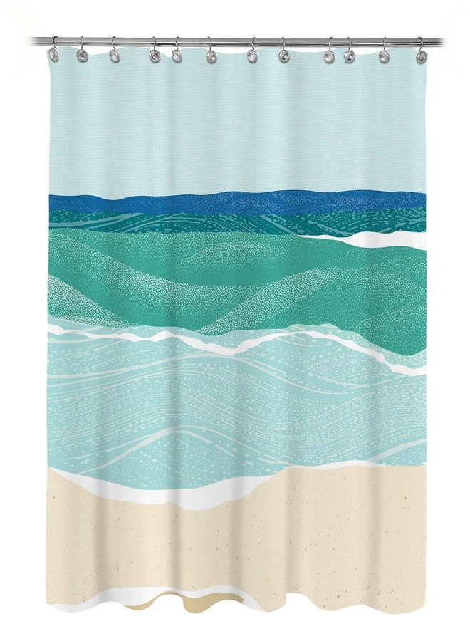 Sunlit Abstract Beach Shower Curtain, Blue Seashore Ocean Shower Curtains for Modern Bathroom Decor, Coastal Sea Waves Bathroom Curtains, 72x72 - Image 1
