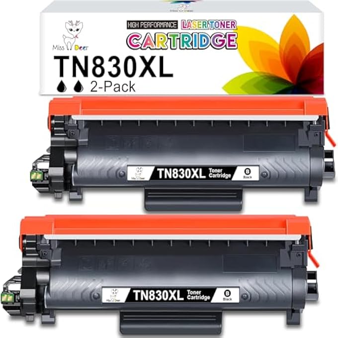 TN830XL TONER CARTRIDGE, COMPATIBLE REPLACEMENT FOR BROTHER TN830 XL/V/R TN 830XL TN 830 FOR HL-L2460DW DCP-L2640DW HL-L2405W MFC-L2820DW MFC-L2900DW HL-L2480DW PRINTER HIGH YIELD (2 BLACK) - Image 1