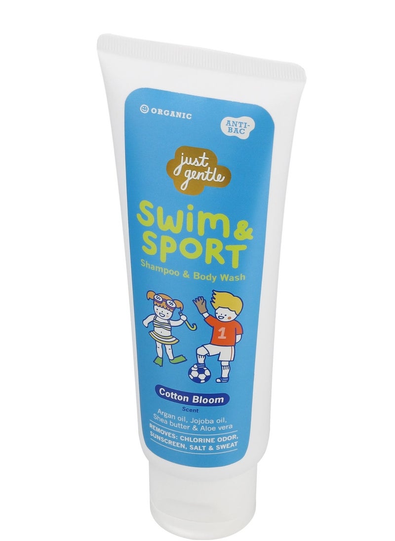 Just Gentle Just Gentle Swim & Sport Shampoo and Body Wash - Cotton Bloom, Washes Away Chlorine, Salt, Sweat & Odor, Enriched with Argan Oil, Jojoba Oil, Shea Butter & Aloe Vera, 180ml  - Image 1