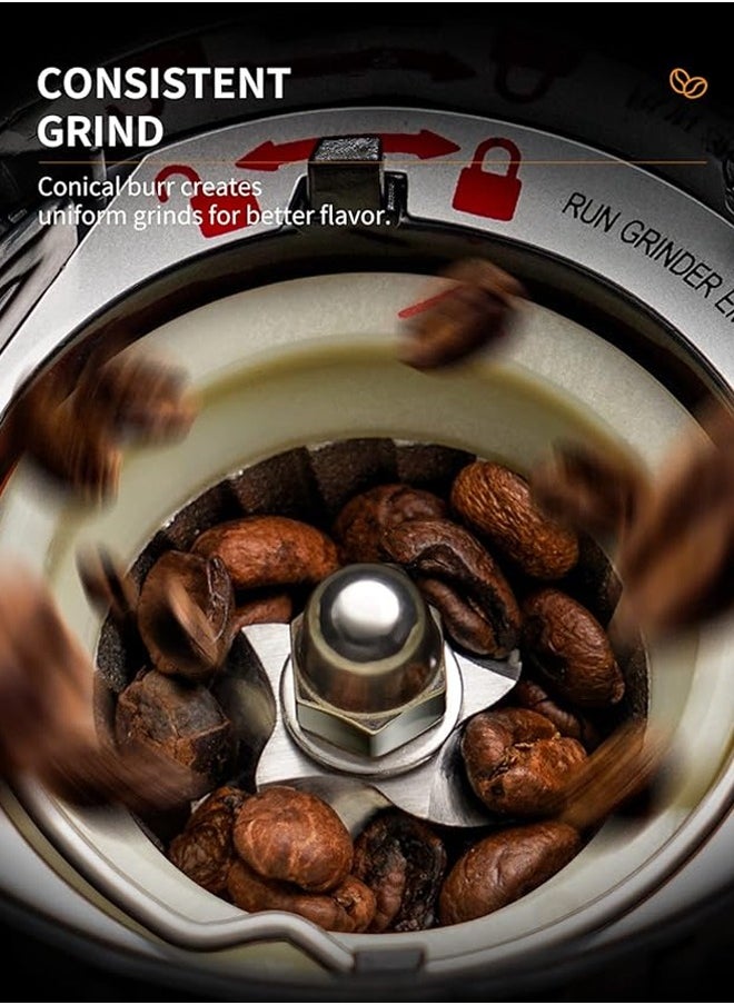 Cafelffe - ماكينة طحن القهوة المخروطية المضادة للكهرباء الساكنة، مزودة بمؤقت إلكتروني دقيق و48 إعدادًا للسمك، مطحنة حبوب القهوة قابلة للتعديل باللون الأسود بقدرة 150 وات - Image 1