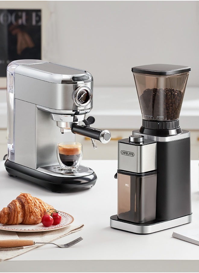 Cafelffe - ماكينة طحن القهوة المخروطية المضادة للكهرباء الساكنة، مزودة بمؤقت إلكتروني دقيق و48 إعدادًا للسمك، مطحنة حبوب القهوة قابلة للتعديل باللون الأسود بقدرة 150 وات - Image 1