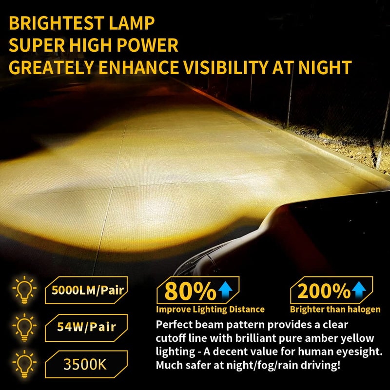 Z-OFFROAD Yellow LED Fog Lights Assembly with Clear Lens for 2016-2022 Tacoma 2009-2013 Camry Corolla 2014-2022 4Runner 2014-2019 Tundra Amber Golden Yellow Bumper Driving Lamps Replacement - Image 3