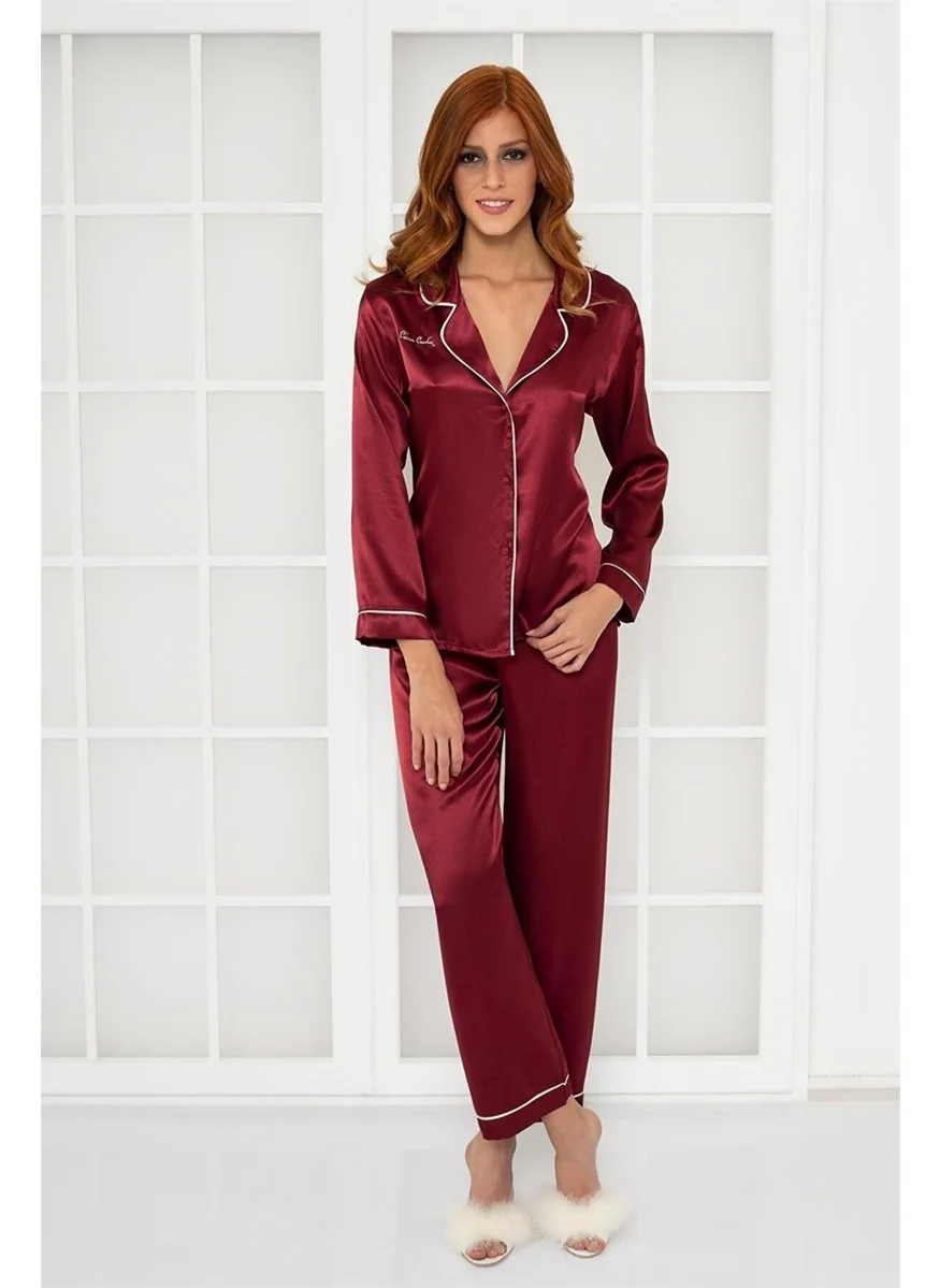 pierre cardin 1200 Women's Satin Pajama Set-Burgundy