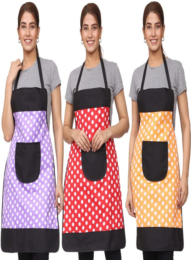 JMi Cotton Dot Strip Design Waterproof Apron with Front Multi Purpose Pocket for Kitchen, Cooking, Dusting, Home. (Pack of 3) (Multi 1) - Image 1