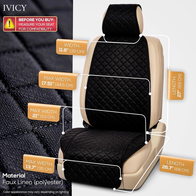 IVICY غطاء مقعد السيارة من الكتان للسيارات - أغطية أمامية فاخرة ناعمة وقابلة للتنفس مع حماية مانعة للانزلاق، تناسب معظم السيارات والشاحنات الصغيرة وسيارات الدفع الرباعي والشاحنات - 1 وحدة - Image 3