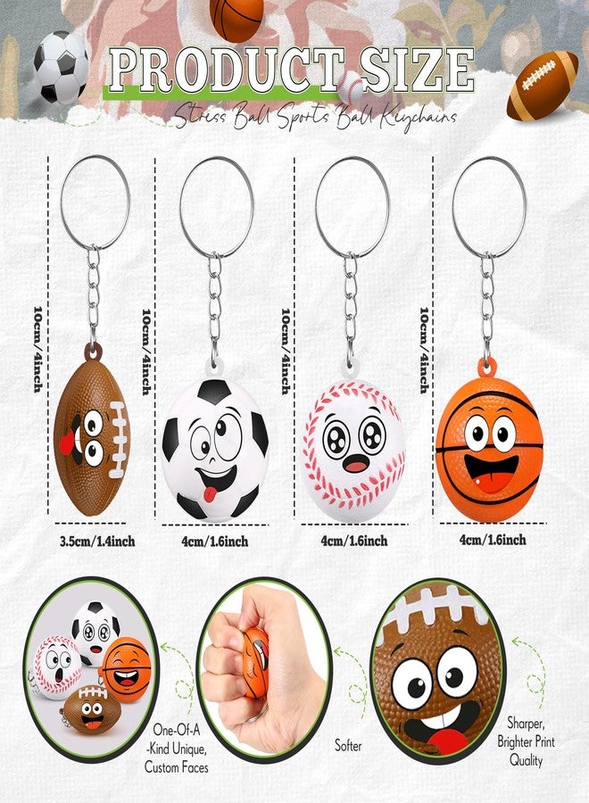 Arrowbash 12 Pcs Mini Face Stress Balls Keychain for Boys Girls Sport Face Stress Relief Squeeze Toys Keychain for School Reward Party Bag Gift Fillers Party Favors Birthday Gift - Image 2
