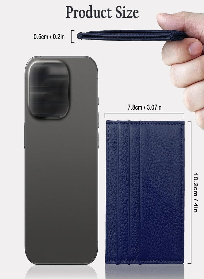 WOXVM Credit Card Holder Wallet RFID Blocking Slim Credit Card Cases Holder Premium Leather Minimalist Front Pocket Small Wallet with 6 Card Slots and 1 Pockets for Men Women (Navy Blue), Navy Blue, - Image 2