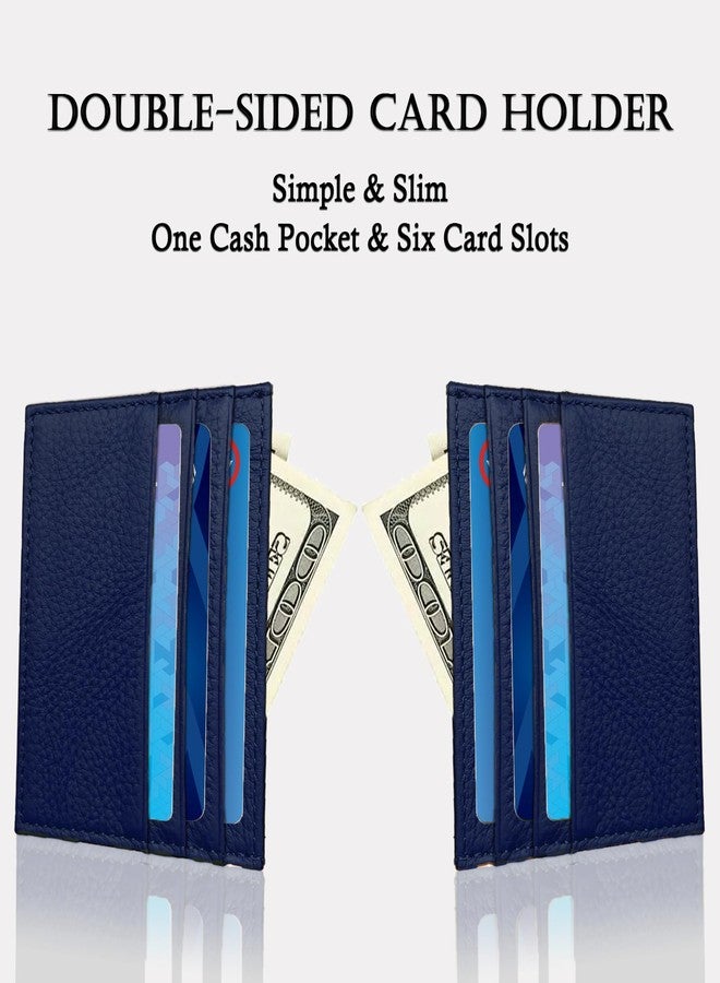 WOXVM Credit Card Holder Wallet RFID Blocking Slim Credit Card Cases Holder Premium Leather Minimalist Front Pocket Small Wallet with 6 Card Slots and 1 Pockets for Men Women (Navy Blue), Navy Blue, - Image 4