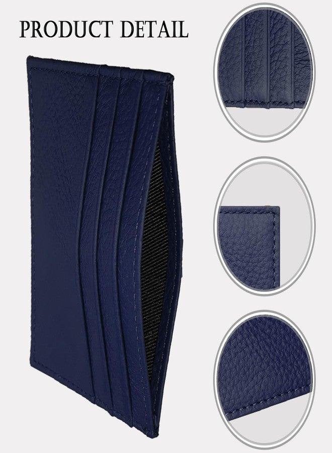 WOXVM Credit Card Holder Wallet RFID Blocking Slim Credit Card Cases Holder Premium Leather Minimalist Front Pocket Small Wallet with 6 Card Slots and 1 Pockets for Men Women (Navy Blue), Navy Blue, - Image 3