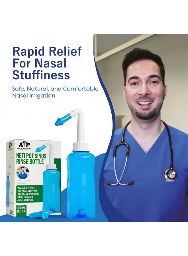 ATP HEALTH INNOVATIONS Neti Pot Sinus Rinse Bottle for Natural Sinus Relief - Nose Wash Cleaner Pressure Rinse for Adult & Kid - Nasal Irrigation System by Abraham The Pharmacist - Image 1