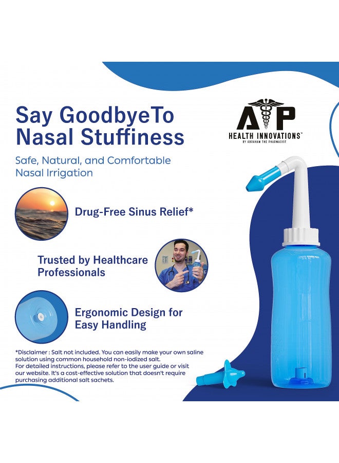 ATP HEALTH INNOVATIONS Neti Pot Sinus Rinse Bottle for Natural Sinus Relief - Nose Wash Cleaner Pressure Rinse for Adult & Kid - Nasal Irrigation System by Abraham The Pharmacist - Image 2