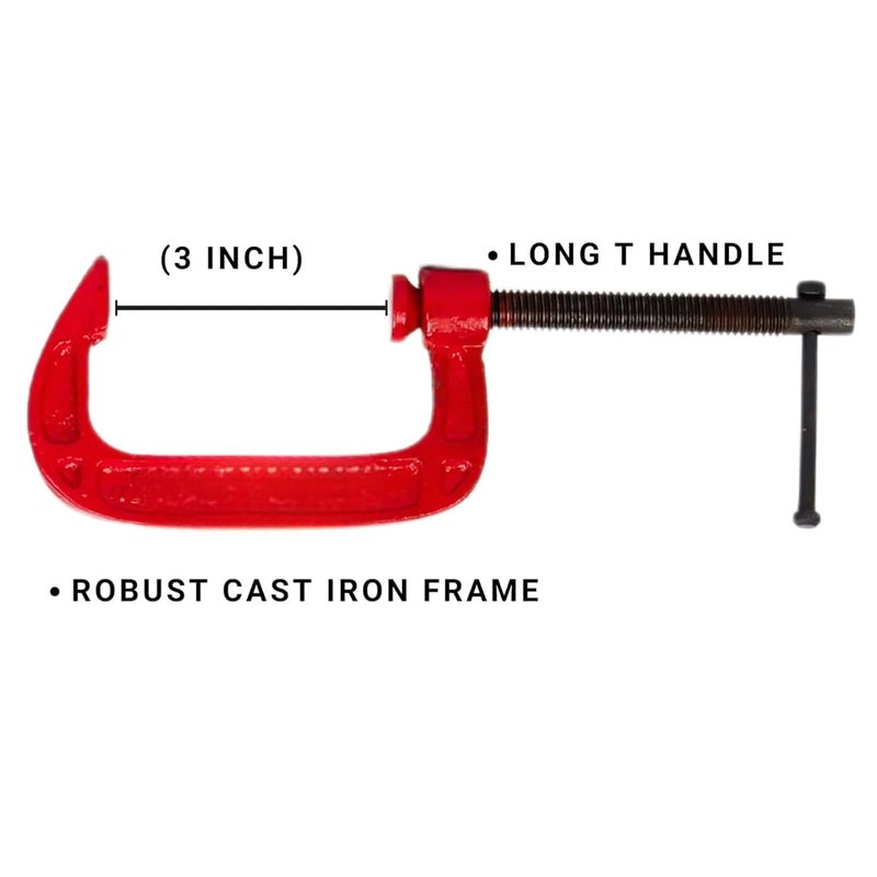 ANUKMPA Heavy Duty G Clamp C Type Clamping Tool Metalworking Woodworking Tiles and stone working Durable Metal Construction High Pressure Grip Pack of 2 Pieces 3 icha CLAMPS - Image 2
