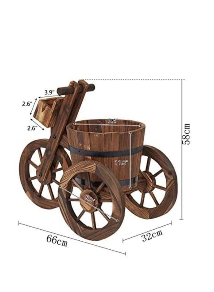 𝐅𝐅𝐃 Rustic Wooden Bicycle Planter – Vintage Tricycle Flower Cart with Wheels, Decorative Garden Plant Stand for Indoor & Outdoor, Wooden Flower Pot Holder for Patio, Lawn, Balcony, Backyard Décor - Image 2