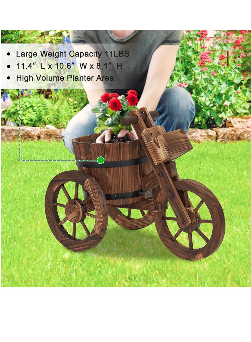 𝐅𝐅𝐃 Rustic Wooden Bicycle Planter – Vintage Tricycle Flower Cart with Wheels, Decorative Garden Plant Stand for Indoor & Outdoor, Wooden Flower Pot Holder for Patio, Lawn, Balcony, Backyard Décor - Image 3