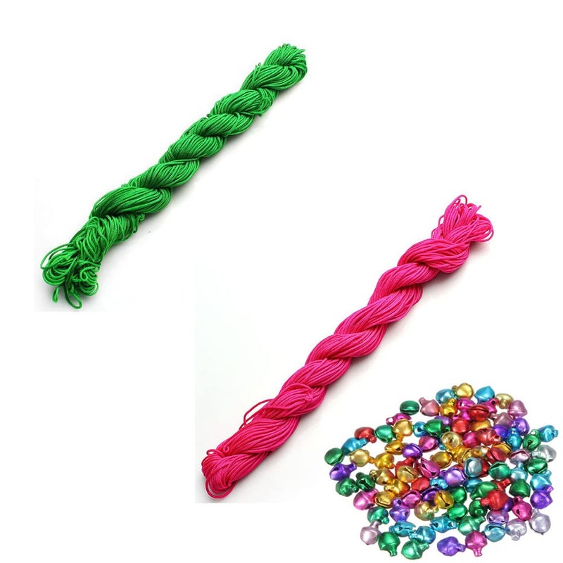 CRAFTS HAVELI Combo of Multi Ghungroo Beading Nylon Cord 30 Mtr Knot Macrame Braided String M_1mm Nylon_Green Pink