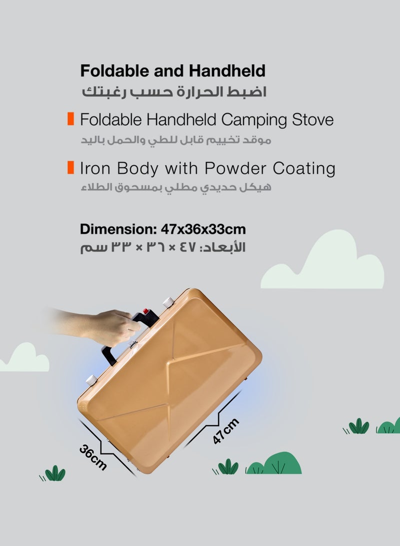 بورودو موقد تخييم محمول بموقدين / هيكل من الحديد مع طلاء مسحوق من الفولاذ المقاوم للصدأ / إشعال إلكتروني فوري / تحكم دقيق في اللهب / رائع للطهي في الهواء الطلق والشواء والمشي لمسافات طويلة وصيد الأسماك والنزهات - كاكي - Image 5