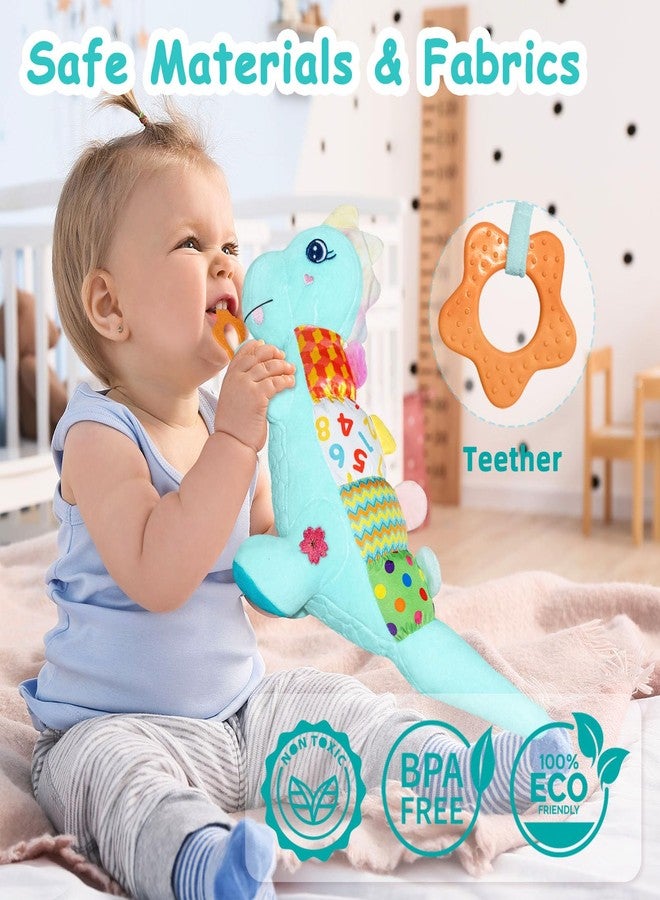 Holaxander Baby Dino Plush Soft Stuffed Animal Toy for 0-3-6-12+ Months,Infant Musical Toy with Rattle,Squeaker,Sensory Crinkle,Teether & Textures,Tummy Time Toys Christmas Baby Gift for Newborn Girl Boy (Blue) - Image 4