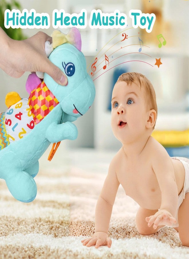 Holaxander Baby Dino Plush Soft Stuffed Animal Toy for 0-3-6-12+ Months,Infant Musical Toy with Rattle,Squeaker,Sensory Crinkle,Teether & Textures,Tummy Time Toys Christmas Baby Gift for Newborn Girl Boy (Blue) - Image 2