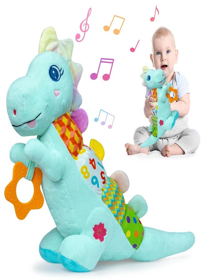 Holaxander Baby Dino Plush Soft Stuffed Animal Toy for 0-3-6-12+ Months,Infant Musical Toy with Rattle,Squeaker,Sensory Crinkle,Teether & Textures,Tummy Time Toys Christmas Baby Gift for Newborn Girl Boy (Blue) - Image 1