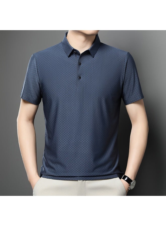 Summer Men's Slim Fit Ice Silk Polo Shirt Short Sleeve Breathable Thin T-Shirt Comfortable Elastic Casual Fashion Top - Image 1