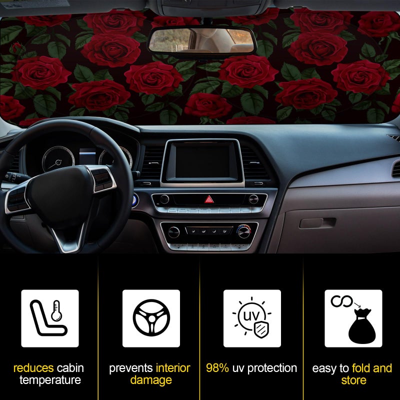 Woanger Windshield Sun Shade Foldable Car Front Window Covers for Car Accessories Sun Heat UV Rays Visor Protector Protection for Universal Cars SUV Truck (Rose) - Image 5