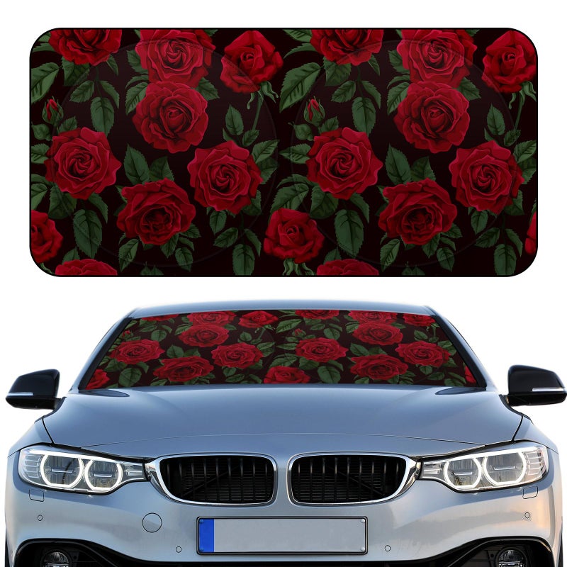 Woanger Windshield Sun Shade Foldable Car Front Window Covers for Car Accessories Sun Heat UV Rays Visor Protector Protection for Universal Cars SUV Truck (Rose) - Image 1