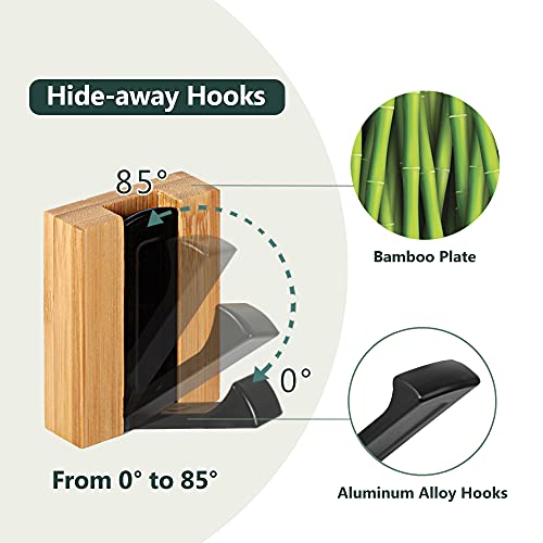 JSVER Wooden Wall Hooks Wall Mounted Wall Hooks, Single Organizer Hook Rack, Folding Wood Wall Hangers, Wall Coat Rack Hooks for Hanging Clothes, Hats, Bags, Towels, Keys (6PCS/Set) - Image 3