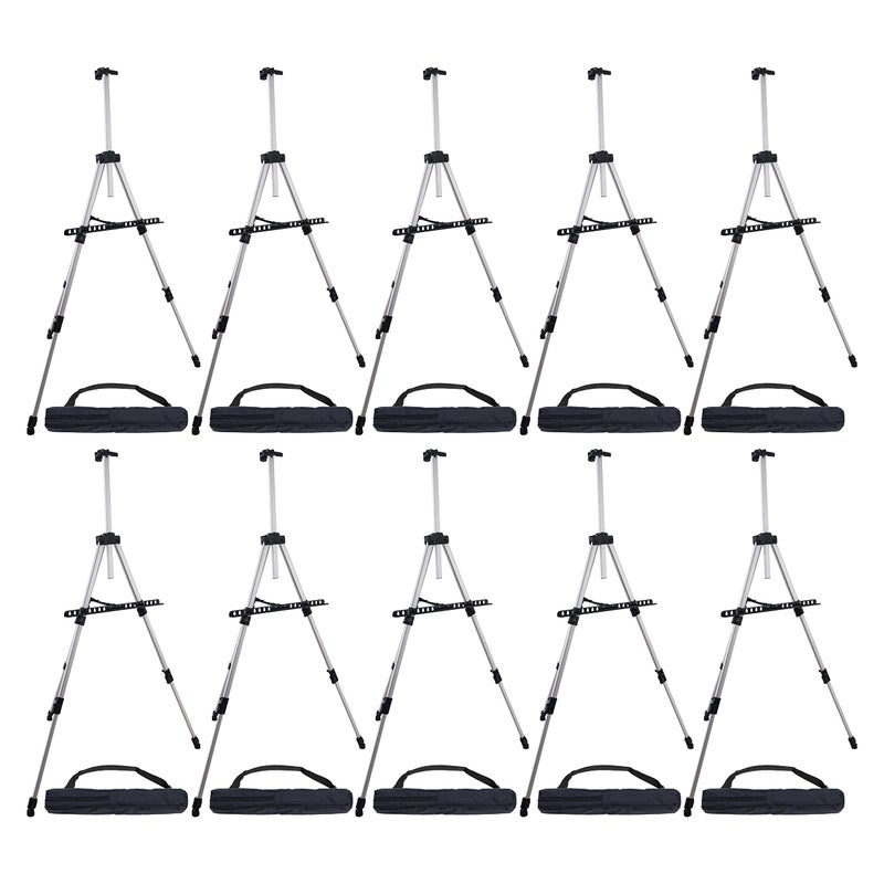 US Art Supply 66 Silver Metal Tripod Easel Display 10 Pack  Adjustable 18 55 Holds 36 Canvas  FloorTabletop Easel Stand for Sign Display Painting Poster Board Canvas  Portable Bag