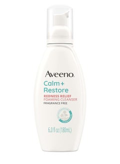 Aveeno Calm + Restore Redness Relief Foaming Cleanser, Daily Facial Cleanser With Calming Feverfew to Help Reduce the Appearance of Redness, Hypoallergenic & Fragrance-Free, 6 fl. Oz