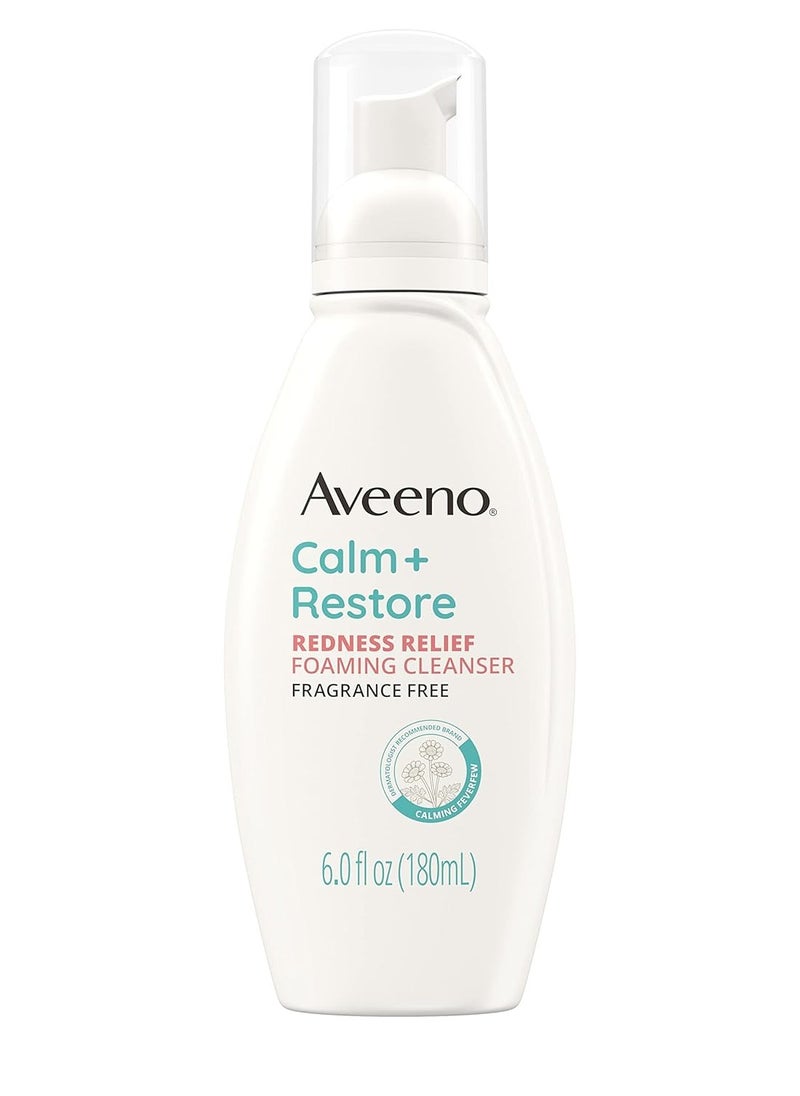 Aveeno - Aveeno Calm + Restore Redness Relief Foaming Cleanser, Daily Facial Cleanser With Calming Feverfew to Help Reduce the Appearance of Redness, Hypoallergenic & Fragrance-Free, 6 fl. Oz - Image 1