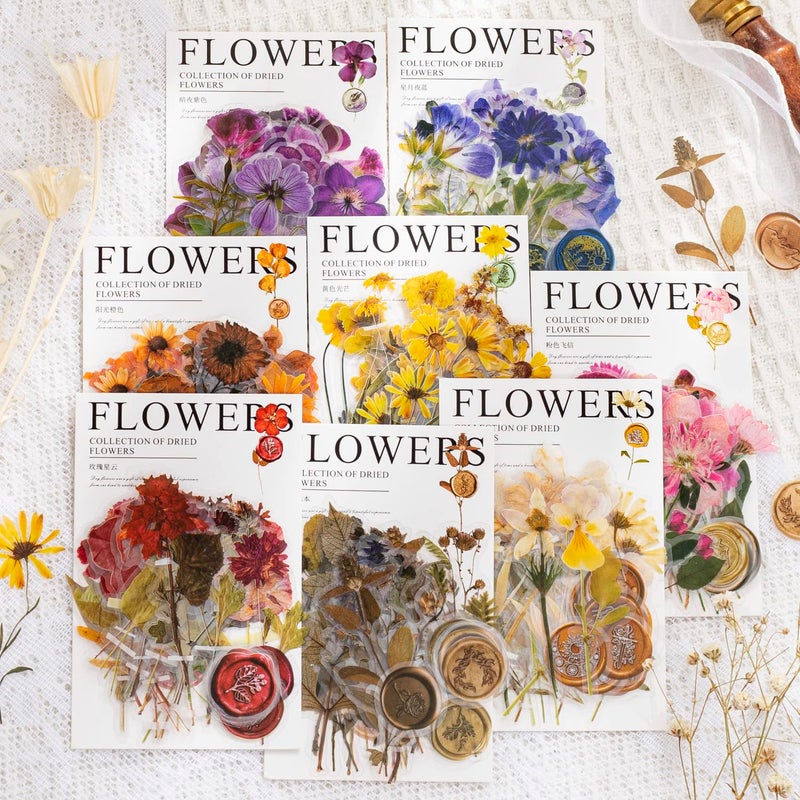 Knaid Pressed Flower Themed Stickers Set (320 Pieces) Dried Flowers Resin Stickers Decals Floral Botanical Journaling Stickers for Scrapbook Supplies Junk Journal Bullet Journal Planner Laptops - Image 2