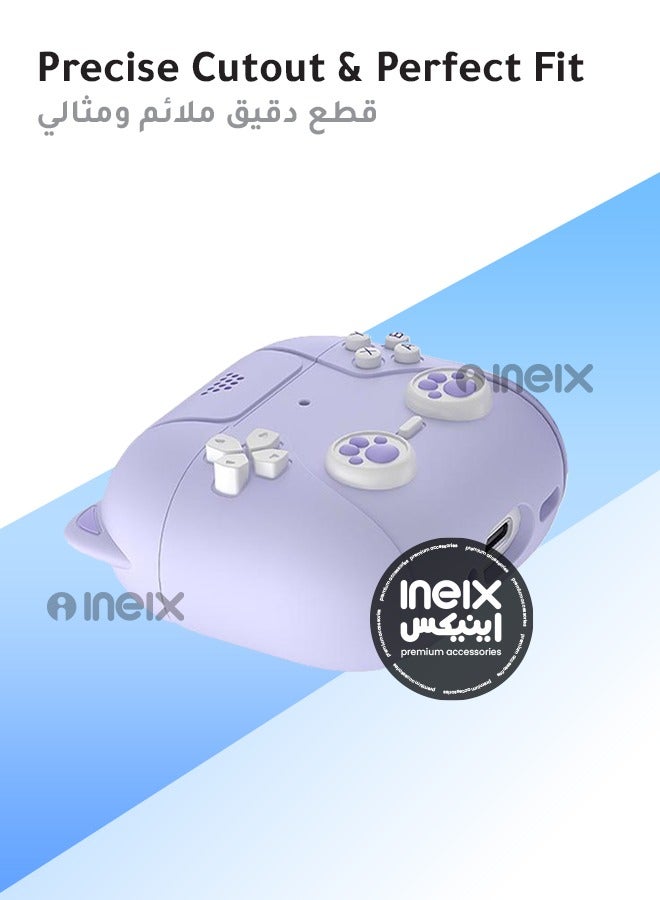 إينيكس لطيف القط حافظة واقية مزودة  بمشبك موسيقي للغطاء لسماعات آبل ايربودز 4-بنفسجي - Image 3