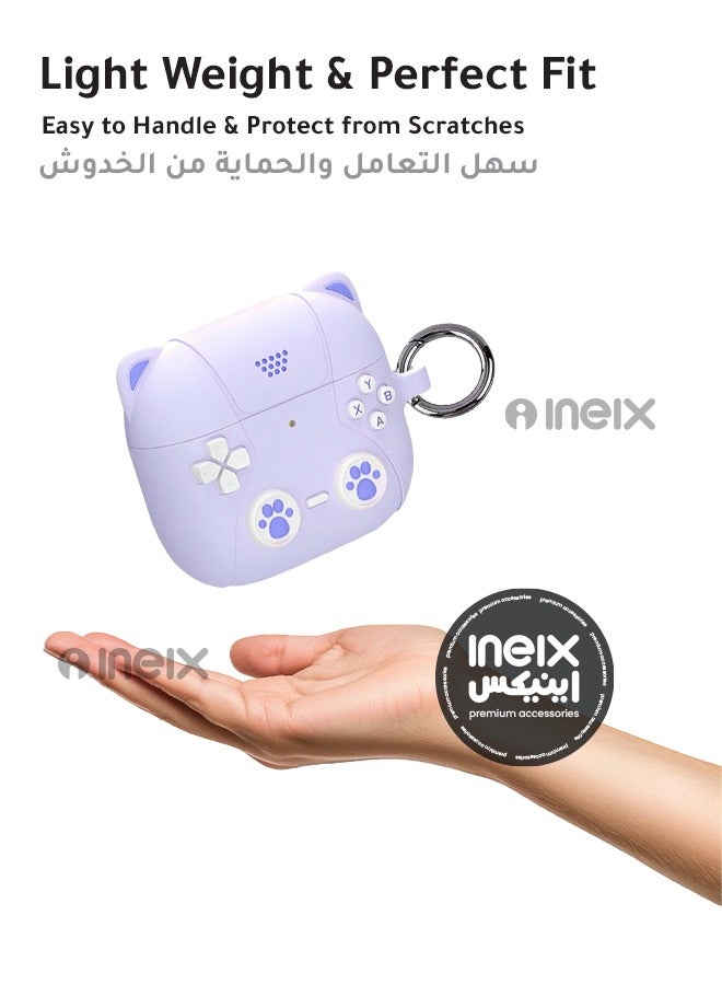 إينيكس لطيف القط حافظة واقية مزودة  بمشبك موسيقي للغطاء لسماعات آبل ايربودز 4-بنفسجي - Image 5