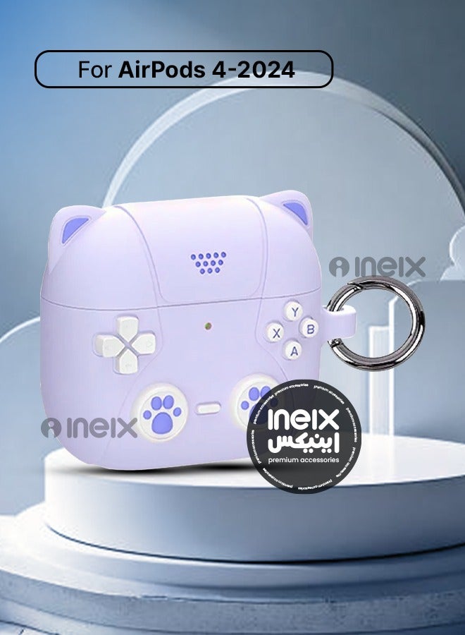 إينيكس لطيف القط حافظة واقية مزودة  بمشبك موسيقي للغطاء لسماعات آبل ايربودز 4-بنفسجي - Image 4