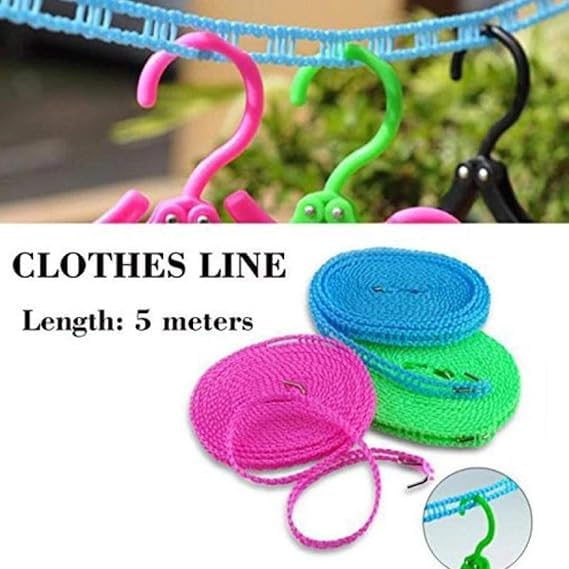 Elpenor Windproof Laundry Line for Outdoor Indoor Home Laundry Drying Rope 5 Meter Each Cloth String is 5 Meter LongRandom Color Pack of 2 - Image 3