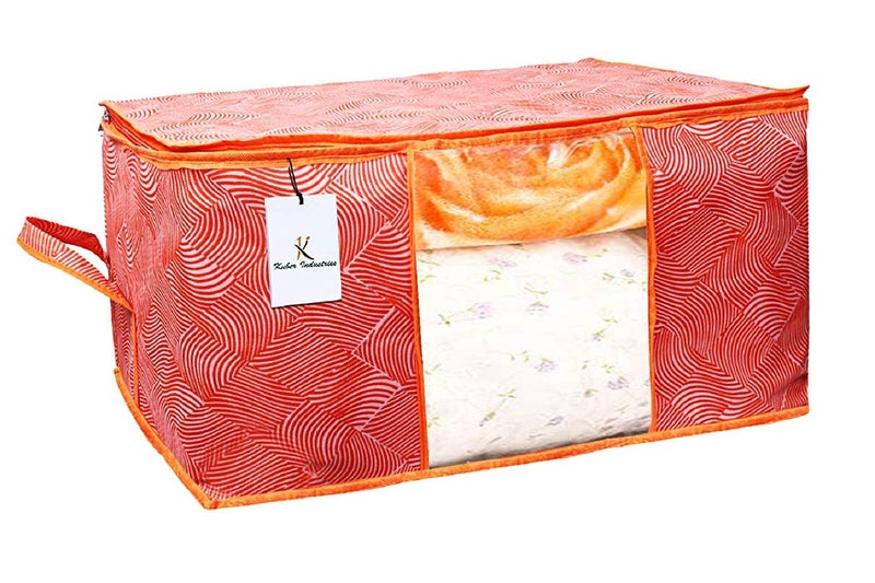 Kuber Industries Kuber Industries Laheriya Design 12 Piece Non Woven Underbed Storage Bag Storage Organiser Blanket Cover with Transparent Window Extra Large Orange CTKTC134516  - Image 3