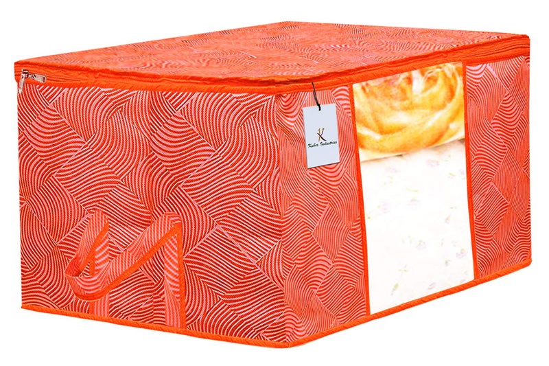 Kuber Industries Kuber Industries Laheriya Design 12 Piece Non Woven Underbed Storage Bag Storage Organiser Blanket Cover with Transparent Window Extra Large Orange CTKTC134516  - Image 2