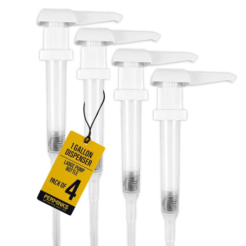 PERMINKS 1 Gallon Pump Dispenser - Gallon Pump for Shampoo, Detergent, Lotion & Body Wash, Liquid Dispenser Pump for Condiments, Syrups & Flavorings, Pump Dispenser for Epoxy, Glue and Paints - 4 Pack - Image 1