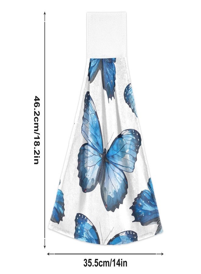 FLildon Dreamy Blue Butterfly Hand Towels for Bathroom Towel 2 Pack Absorbent Hanging Towels with Hook & Loop Wash Cloth for Kitchen - Image 2