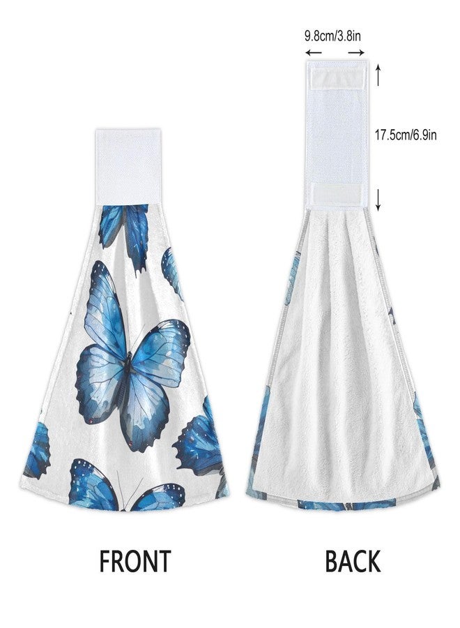 FLildon Dreamy Blue Butterfly Hand Towels for Bathroom Towel 2 Pack Absorbent Hanging Towels with Hook & Loop Wash Cloth for Kitchen - Image 3