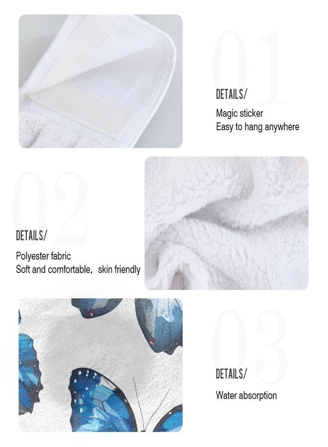 FLildon Dreamy Blue Butterfly Hand Towels for Bathroom Towel 2 Pack Absorbent Hanging Towels with Hook & Loop Wash Cloth for Kitchen - Image 4