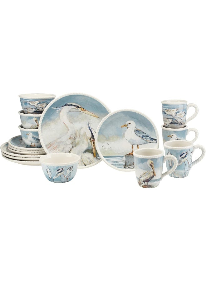 Certified International Shorebirds 16 Piece Dinnerware Set Service for 4 Multicolored - Image 1