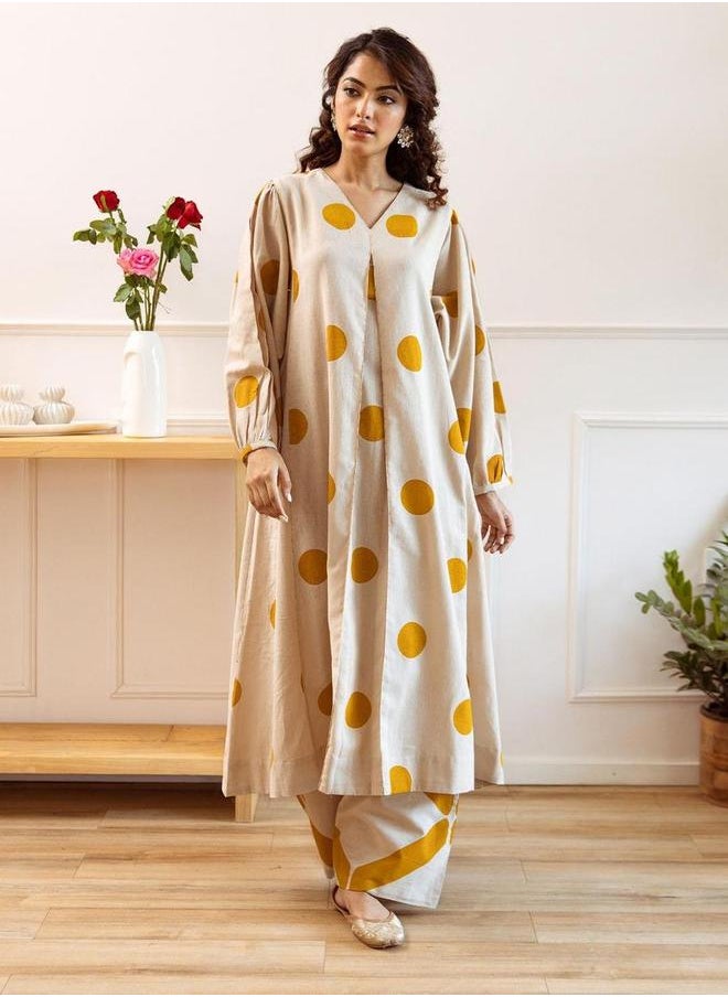 ISHIN Geometric Print V Neck A-Line Kurta and Pants Set by Styli  - Image 2