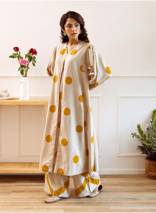 ISHIN Geometric Print V Neck A-Line Kurta and Pants Set by Styli  - Image 4
