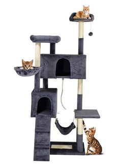 NNC PETS Large cat tree with Sisal scratching posts, Plush pet furniture with Climbing ladder, Hammock, and Spacious condos, Cat entertainment toy for Indoor Cats & Kittens, 180 cm (Dark-grey)  - Image 1