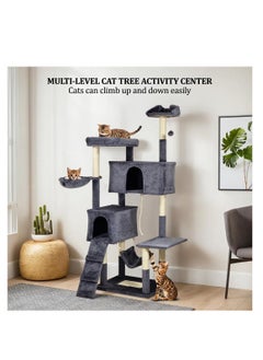 NNC PETS Large cat tree with Sisal scratching posts, Plush pet furniture with Climbing ladder, Hammock, and Spacious condos, Cat entertainment toy for Indoor Cats & Kittens, 180 cm (Dark-grey)  - Image 5