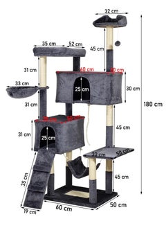 NNC PETS Large cat tree with Sisal scratching posts, Plush pet furniture with Climbing ladder, Hammock, and Spacious condos, Cat entertainment toy for Indoor Cats & Kittens, 180 cm (Dark-grey)  - Image 2
