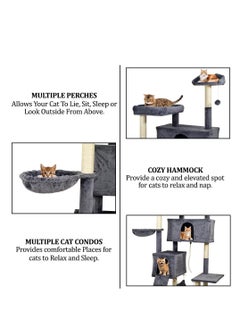 NNC PETS Large cat tree with Sisal scratching posts, Plush pet furniture with Climbing ladder, Hammock, and Spacious condos, Cat entertainment toy for Indoor Cats & Kittens, 180 cm (Dark-grey)  - Image 3